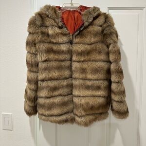 Women’s Vintage Faux Fur Brown Jacket with hood